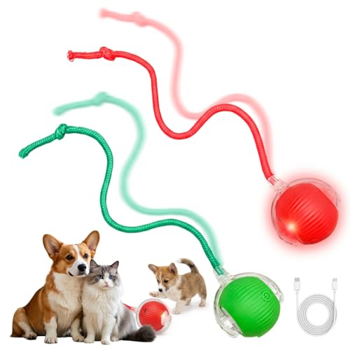 2 Pezzi Giocattolo Interattivo per Gatti e Cani,Palla Rotante Elettrica Intelligente a 3 Modalità,Palla Automatica Ricaricabile Anti Stress,Pallina da Gioco per Animali Domestici Casa (Rosso e Verde)