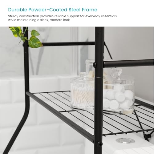 Image of Home Zone Living Over-the-Toilet Bathroom Storage Cabinet Organizer | Freestanding Steel Frame Design with 3-Tier Shelves, Wide Stabilizing Base and Adjustable Feet, Black