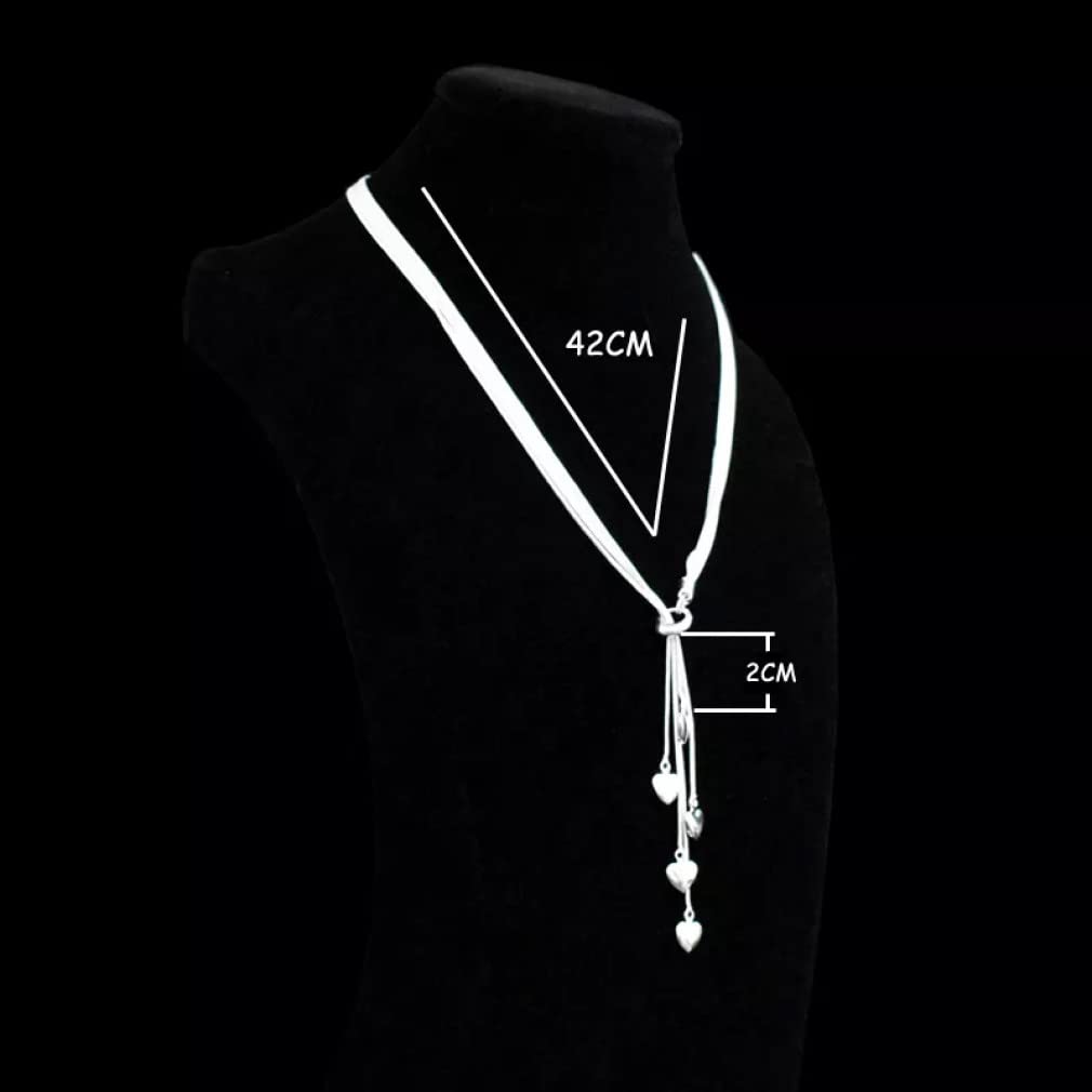 Collar con Colgante de corazón de Borla Larga de Plata de Ley 925, Collares de Gota Maxi de Cinco Pisos para Mujer, Regalo de joyería