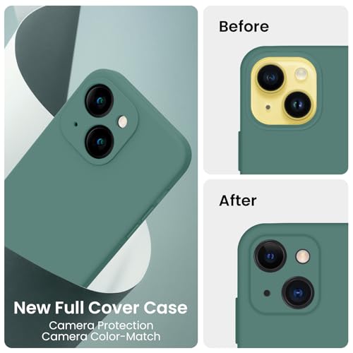 Image of FireNova Designed for iPhone 14 Case, Silicone Upgraded [Camera Protection] Phone Case, Soft Anti-Scratch Microfiber Lining Inside, 6.1 inch, Midnight Green