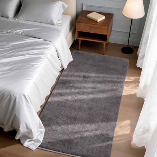 Puremy Teppich Läufer Flauschiger Kurzflor, Wohnzimmerteppich Einfarbiges Flur Modern Weich Teppiche für Bettvorleger Matte/Deko/Schlafzimmer/Kinderzimmer, 80x150cm, Dunkelgrau