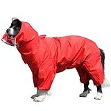 [Nyoniko（ニョニコ）] 犬レインコート ペットレインコート カッパ 中型犬 大型犬 小型犬 完全防水 防風 防塵 防雪 帽子付き リード穴あり 取り外し可能な帽子 軽量 着脱簡単 梅雨対策 耐久性 お出かけ お散歩（drt003-Red-28）
