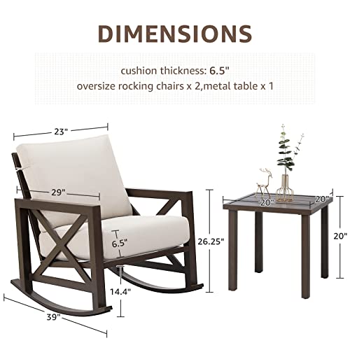 Natural Expressions Rocking Bistro Set, 3 Piece Outdoor Patio Conversation Furniture Set With 2 Rockers And 1 Metal Coffee Table With Thick Cushions For Backyard,Porch,Poolside,300Lbs Weight Capacity #TOP6