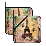 Paris - Juego de soportes para ollas con impresión de la Torre Eiffel, resistentes al calor, para cocinar en microondas y barbacoas