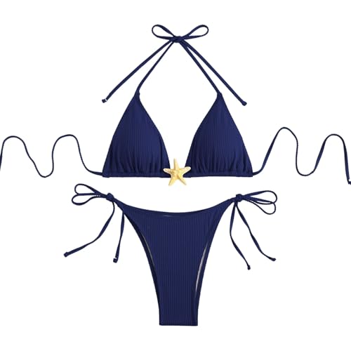 Generico Bikini Donna Mare Costumi da Bagno Sexy Piscine Costume Due Pezzi Push Up Imbottito Reggiseno Tankini Halter Coordinati da Spiaggia Brasiliana Estivi Beachwear Perizoma Marina Militare S