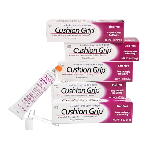 Cushion Grip Thermoplastic Denture Adhesive 1oz (5-Pack)–Extra Strong Hold Up