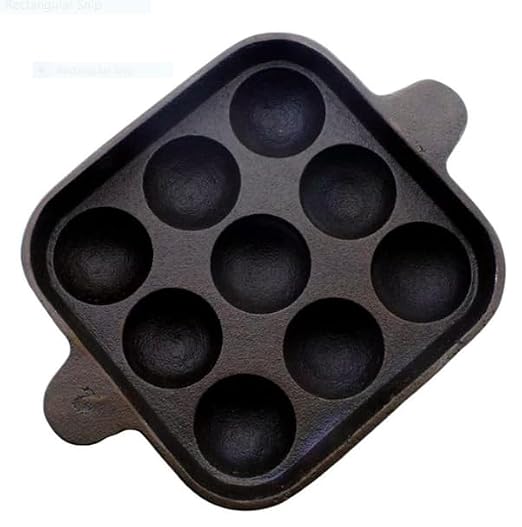 PRABHAVA TRADERS Pre-Seasoned Cast Iron Square Paniyaram Pan | 9-Pit Appam &amp; Paddu Maker | 100% Natural &amp; Durable Cookware (Weight 1.5kg)