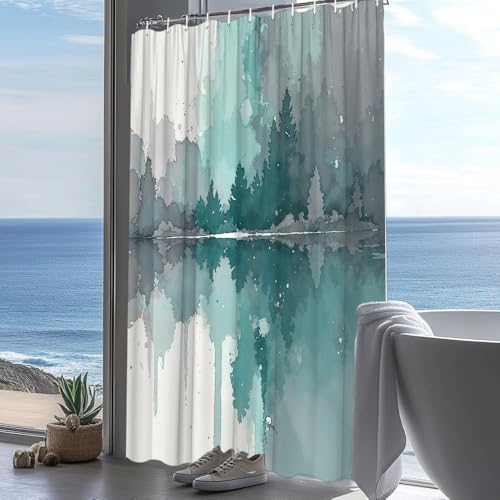 Rideau de douche abstrait gris sarcelle 220x160cm avec crochets - 5