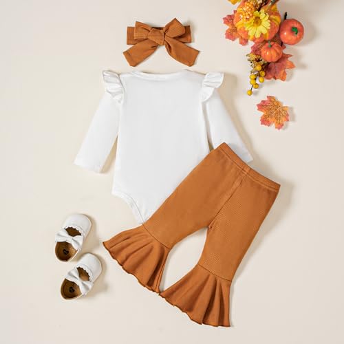 Halloween/Thanksgiving Baby Girl Outfit Pumpkin Romper+Flared Pants Infant Fall Clothes 0-18M3