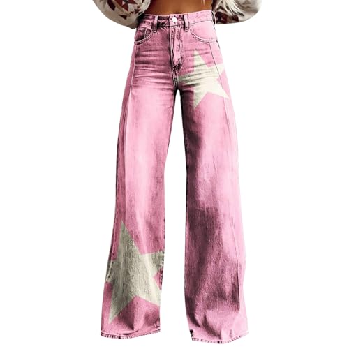 Jean évasé femme taille haute style baggy Y2K imprimé denim