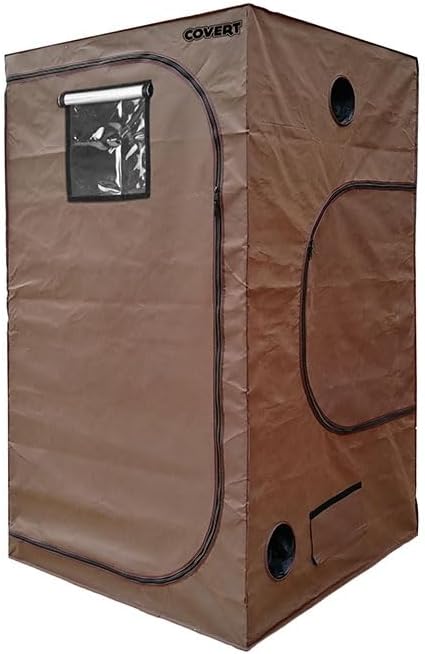 Covert 4x4 Grow Tent 48x48x84.5 inch for Indoor Hydroponic Growing, 600D Thick Fabric, 95% Reflective Mylar, Light-Proof Design, Heavy-Duty Steel Frame, Duct Ports, Tool Pouch & Spill Tray