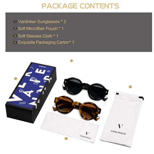 Image of VANLINKER Vintage Round Polarized Sunglasses for Women Men Trendy Shades Retro Circle Sun Glasses VL9743