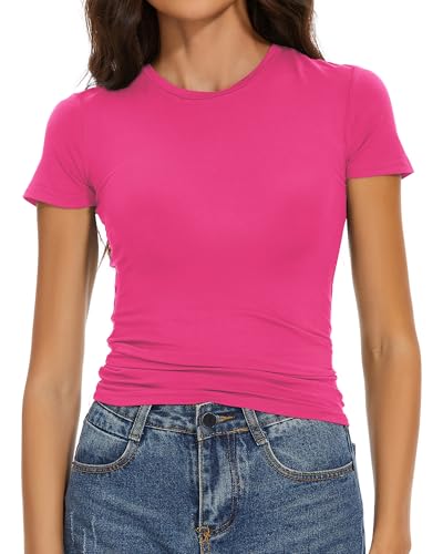 Image of Womens Basic Tees Summer Short Sleeve Shirts Slim Fit Tight T Shirt Going Out Tops Trendy 2026