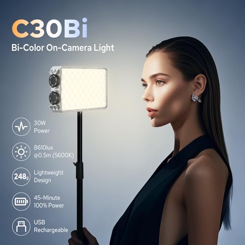 GODOX Litemons C30Bi LED ライトパネル、バイカラー ポータブルオンカメラ LED 定常光 ライト 2800K-6500K 連続光 バッテリー付き、ビデオ撮影 ライブ ストリーミング用 LED 写真 撮影 ライト