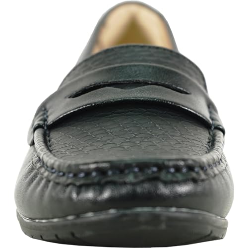 Image of KOZI Women Comfort Casual Wedge Shoe Slip-On Loafer ML Collection Round Toe Penny Loafer Removable Insole Black Champagne