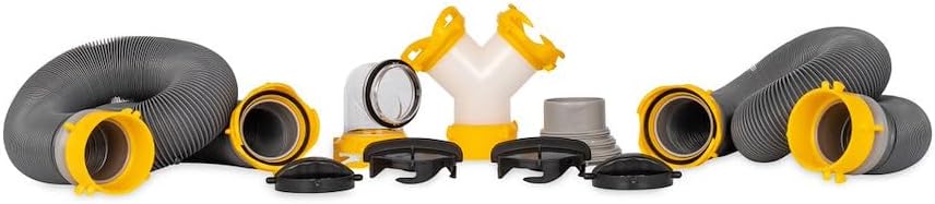 Sewer Hose Super Kit | 20 ft 3 in Gray HTS Vinyl w/Two 10 ft Hoses Swivel Fittings Lug Fittings Elbow Adapter & Storage Caps