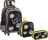 Kit Mochila de Rodinha Lancheira e Estojo Pop Art Yepp (Amarelo)