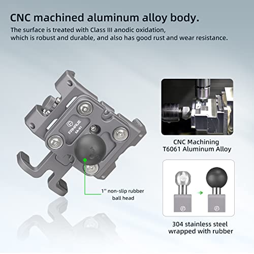 FANAUE CPC-09SA Anti-Vibration Motorcycle Phone Mount with 1 Inch Ball Head for RAM Mounts B Size Double Socket Arm and Bike Phone Holder, Aluminum Alloy Mobile Phones Clip for 5.5-7\" Smartphone. - Thumbnail 6