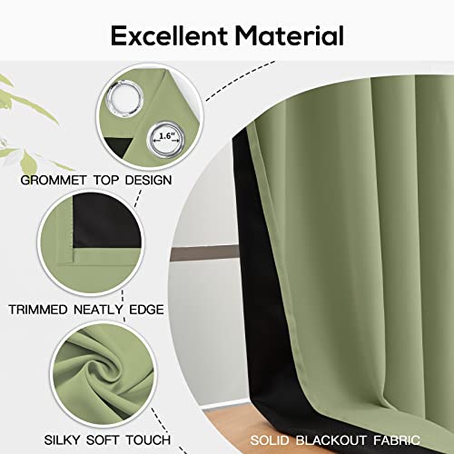 100% Blackout Curtains for Living Room, Thermal Insulated Blackout Curtains 63 inch Length Heat and Full Light Blocking Curtains Window Drapes for Bedroom with Black Backing, Sage, 2 Panels, W42 x L63 by Yakamok - Image 4