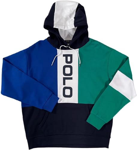 POLO RALPH LAUREN Men's Sweater Large Pullover Hoodie Colorblock (Medium, Blue MU)