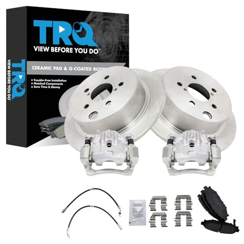 Image of TRQ Rear Brake Pad and Rotor Set Ceramic Coated Rotors Calipers Compatible with 2014-2018 Subaru Forester 2013-2015 XV Crosstrek 2016-2017 Crosstrek