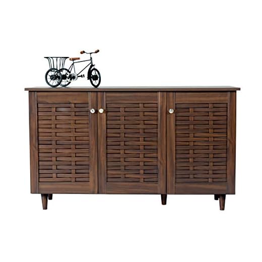 DeckUp Bei 3-Door Engineered Wood Shoe Rack with Wooden Legs (Walnut, Matte Finish), 680 Mm Height