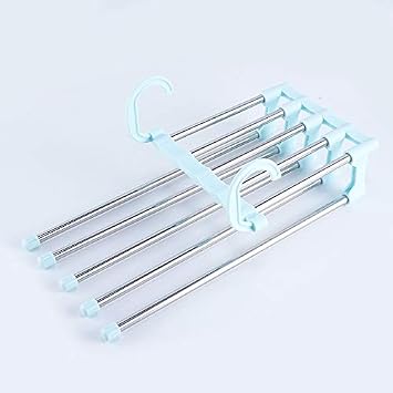 5 in 1 Multifunction Pant Rack Hnager Stainless Steel Wardrobe Adjustable Magic Trouser Hangers Towel Shelves Closet Organizer Blue