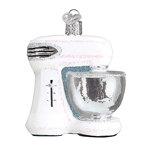 Old World Christmas Glass Blown Ornament with S-Hook and Gift Box, Kitchen Collection (White Mixer)
