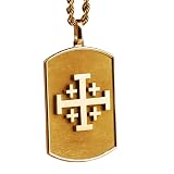 LKBEADS Collar con colgante 3D de cruz de Jerusalén en plata de ley 925, forma rectangular, con cadena de cable de 45 cm (18 pulgadas), chapado en oro. Joyería con significado |LKD_3DM_00020