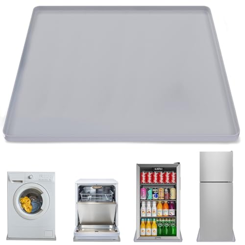 Washing Machine Drain Pan, 27x27 Inch Silicone Mat with Raised Edge, Waterproof Leak Protector Tray for Under Washer and Dryer, Anti-Slip and Foldable Laundry Room Mat