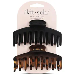 Kitsch Large Hair Clips for Women - Black & Tortoise, 2pcs