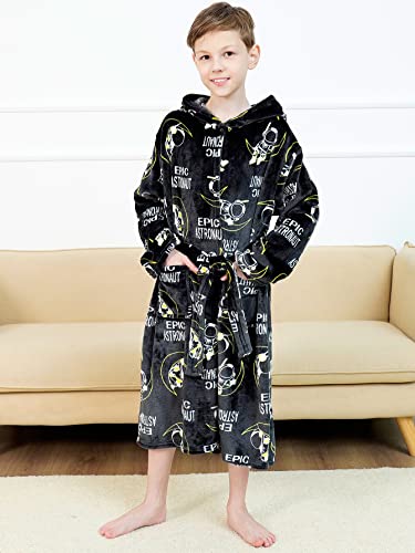 Doctor Unicorn Boys Soft Hooded Bathrobe Kids Warm Gamer Fleece Robe Sleepwear (Black Moon Astronaut - 6-7 Years) #TOP4