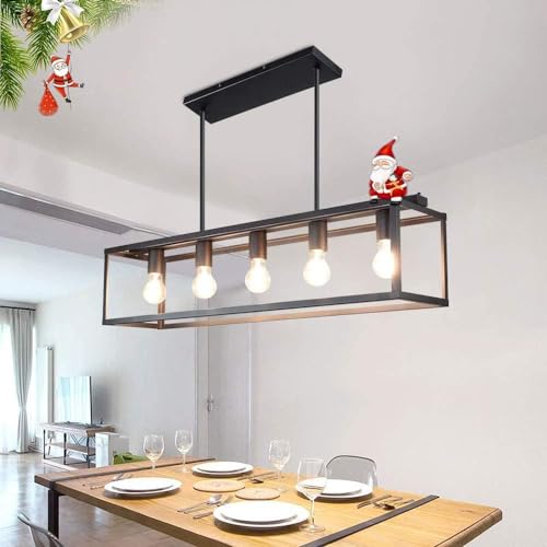 DINGLILIGHTING Hängelampe Esstisch Schwarz, LED Pendelleuchte Vintage mit 5 Flammig, E27 Fassung, Hängeleuchte Industriell, für Wohnzimmer Esszimmer, Schlafzimmer,Korridor, Cafe Bar(5*6W Birne inkl.)