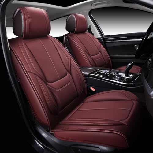 OASIS AUTO Leather Car Seat Covers Faux Leatherette Automotive Vehicle Cushion Cover for 5 Passenger Cars & SUV Universal Fit Set for Auto Interior Accessories (OS-006 Full Set , BURGUDNY)