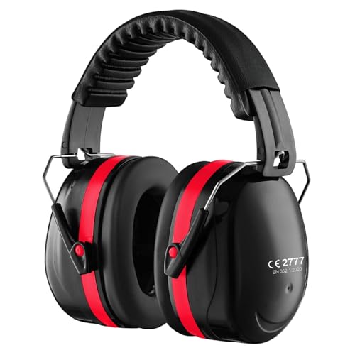 Ear Defenders Adults, SNR 33dB Noise Cancelling Headphones for Shooting, Hearing Protection Earmuffs, Sensory Headphones, Ear Defenders for Autism, DIY, Mowing, Construction (Red)