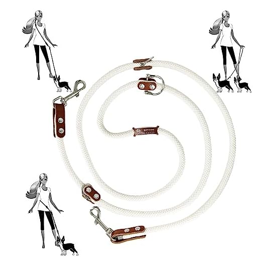 Hundkoppel Dubbel Rund Bomull, Läderklämma, Handfri, Flera Positioner, Anti-Släpträning för Små, Sedelstora och Stora hundar. 200 cm, (Vit)