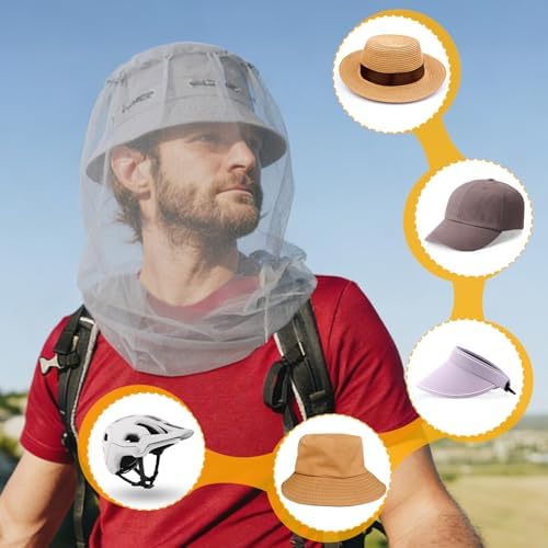 TUPI 2 Pack Mosquito Head Net Mesh, Fits All Hats for Men & Women,Grey — view 3