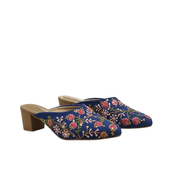 Women Handmade Slippers | Soft & Comfortable Leather Chandni - Blue Heeled Mule | Casual Shoes for Indoor/Outdoor-image-46