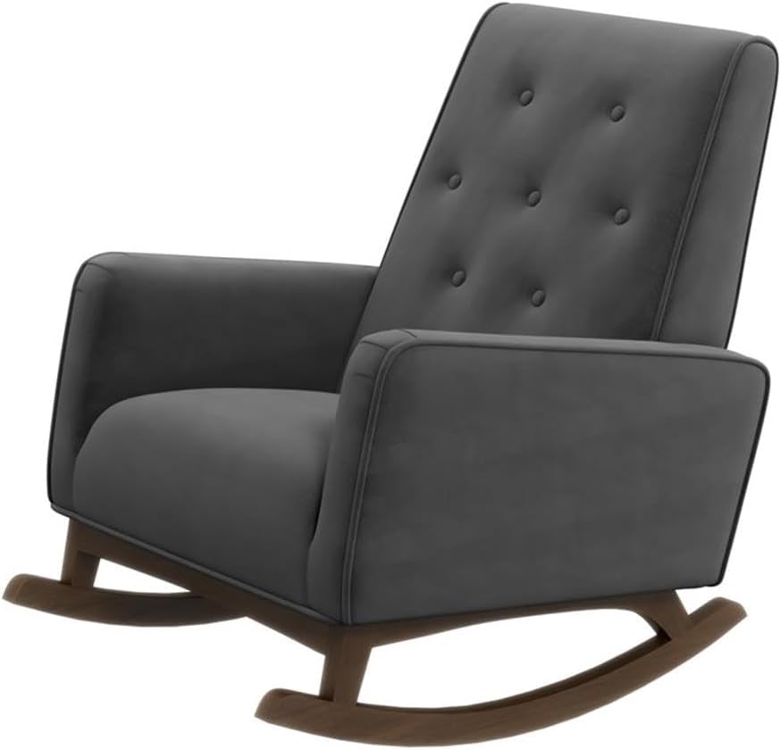 ASHCROFT Dalston Mid-Century Modern Tight Back Microfiber Rocking Chair in Dark Gray