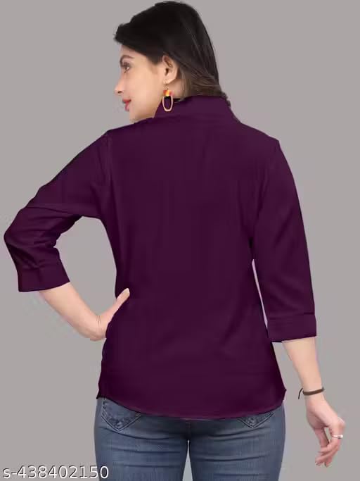 Image of Women's Cotton Blend Solid Shirt - Stylish Collar Neck-Purple-G1 P7