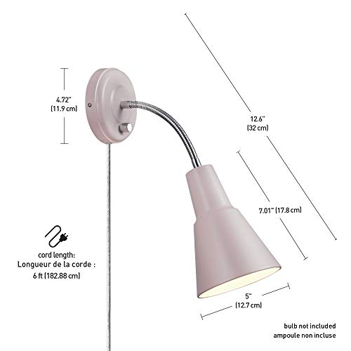 Globe Electric 13064 Sophie 1-Light Plug-In Or Hardwire Wall Sconce, Chrome Gooseneck, Matte Rose, 6Ft Clear Cord #TOP1