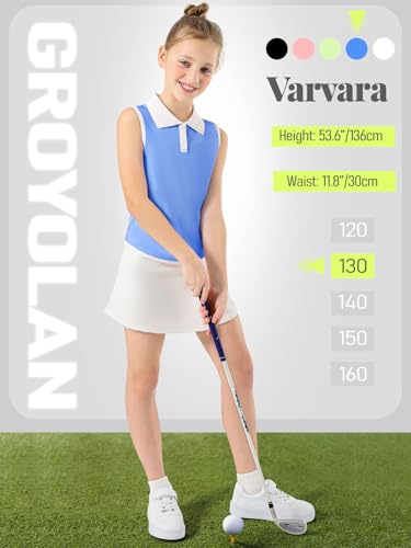 Image of Girls Golf Shirt Sleeveless Polo Collared Quick Dry Tennis Tank Top Outfit