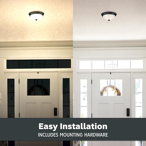 DESIGNERS FOUNTAIN Flush Mount Ceiling Light, 2-Pack, 13 Inch LED Frosted Glass Lighting Fixture for Kitchen, Bedroom, Bathroom, and Hallway, Matte Black, D333M-13FM-MB2