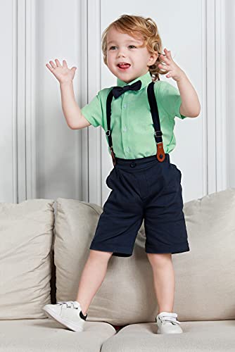 Image of A&J DESIGN Toddler Boy Suit Dress Clothes St. Patricks Day Suspenders Gentlman Dress Summer Outfit Grass Green 4-5T