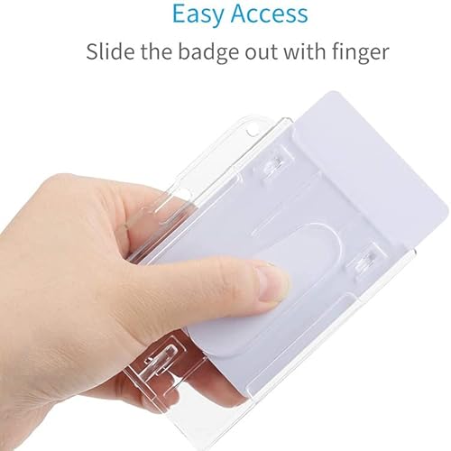 Odluzy Clear Vertical Hard Plastic ID Card Holder, Hard Plastic Badge Holder with Easy Access Thumb Slot & Chain Holes, ID Credit Card Protector, Pack of 2