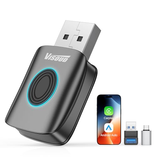 Visoud Mini Wireless Carplay Adapter for Apple iPhone & Android Auto Wireless Adapter, Fast and Smooth Converts Wired to Wireless, Plug & Play, Zero Delay, (iOS 10+, Android 11+, 2016+ Cars)