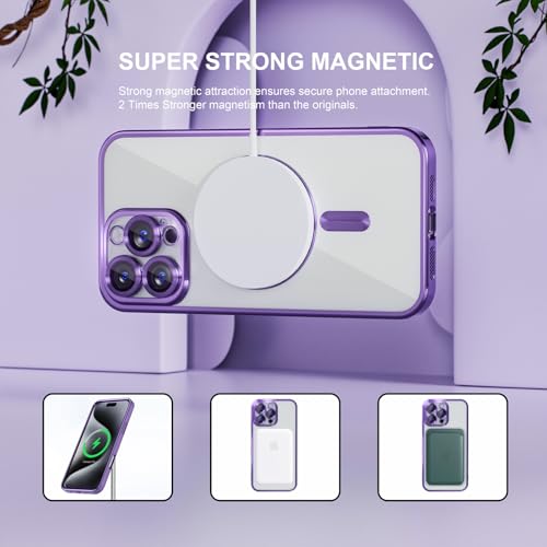 Image of Misea Magnetic for iPhone 16 Pro Case Compatible with MagSafe | [Never Yellowing] [Military Drop Protection] Full Camera Lens Protector Plating Soft Clear Phone Case for Women, Deep Purple
