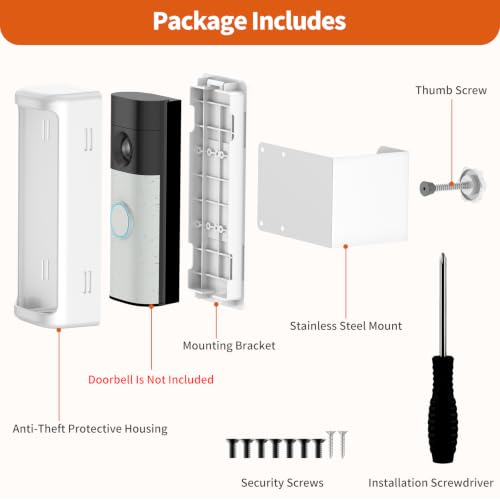 Image of No-Drill Doorbell Mount with Rain Cover, Anti-Theft Door Bracket Compatible with Battery Doorbell /Plus /Pro(2026 Model),Quick Install Doorbell Camera Holder for Rental Apartment,White
