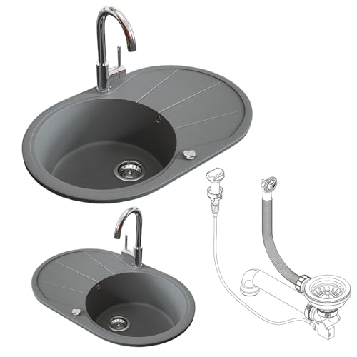 Bergström Granitspüle 780x500mm inkl. Siphon Küchenspüle Einbauspüle reversibel (Grau)