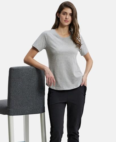 Image of Jockey AW88 Women Super Combed Cotton Rich Relaxed Fit Solid Curved Hem Styled Half Sleeve T-Shirt